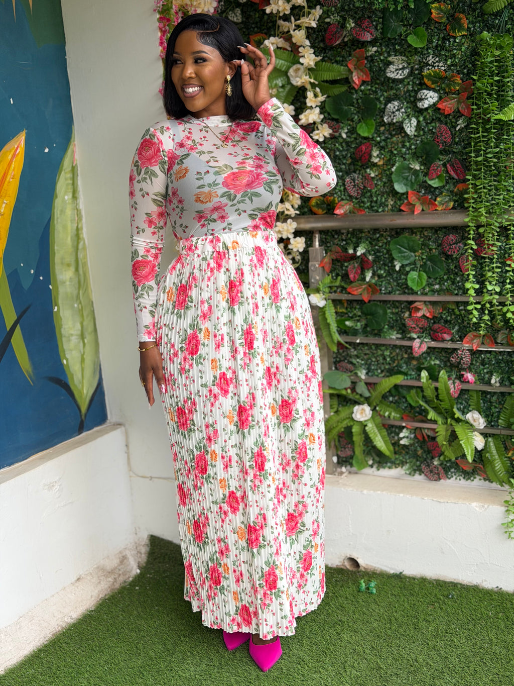 Floral Pleated Skirt Set