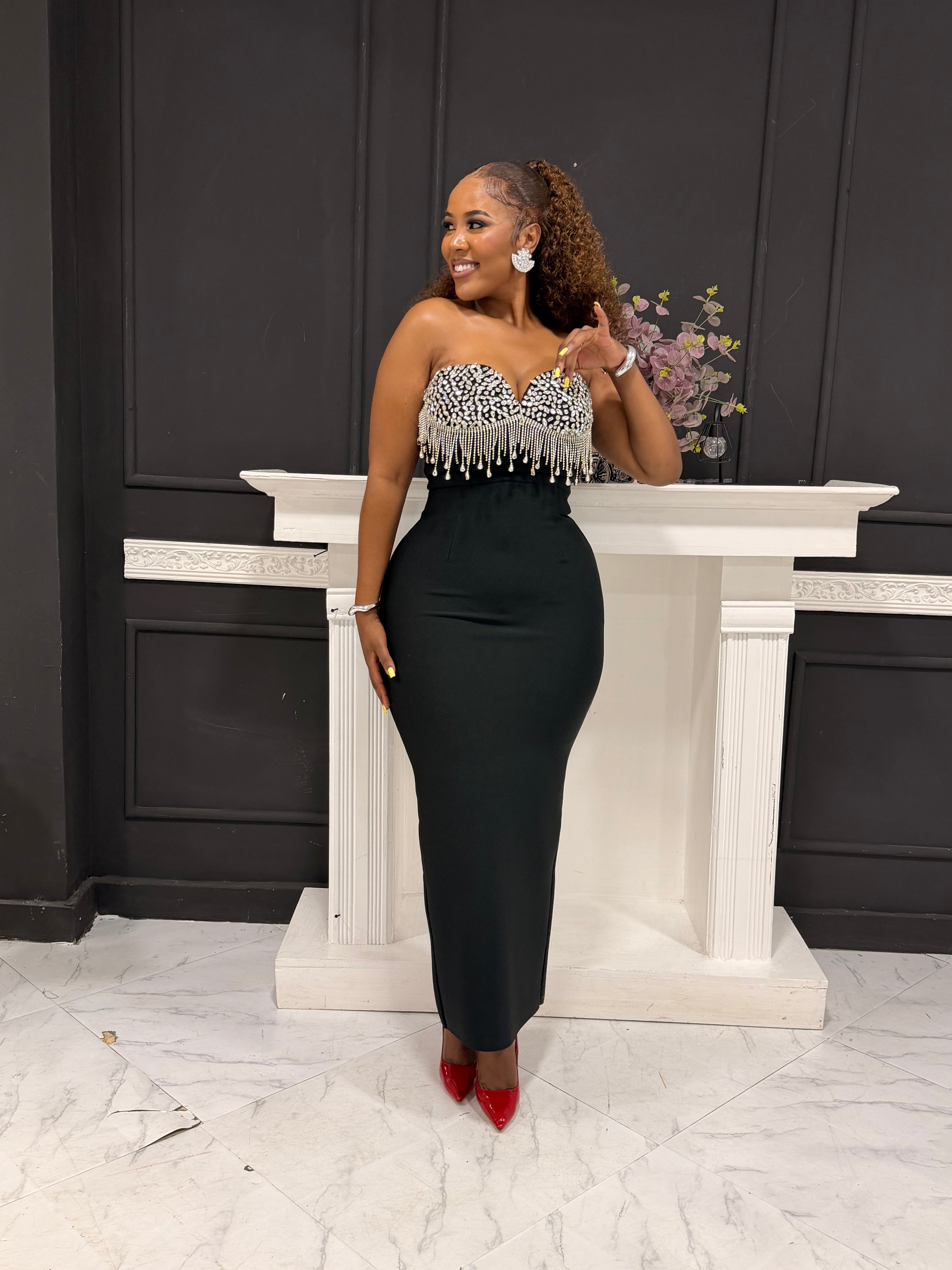 Goddess Off-Shoulder Chain Dress