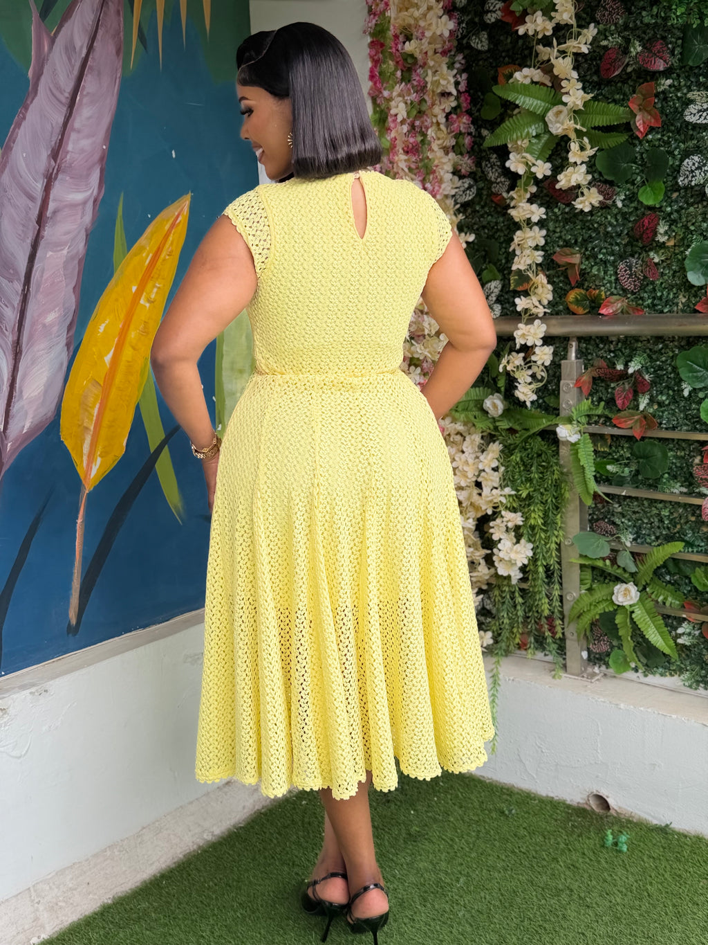 Yellow Lace Chain Belt Dress