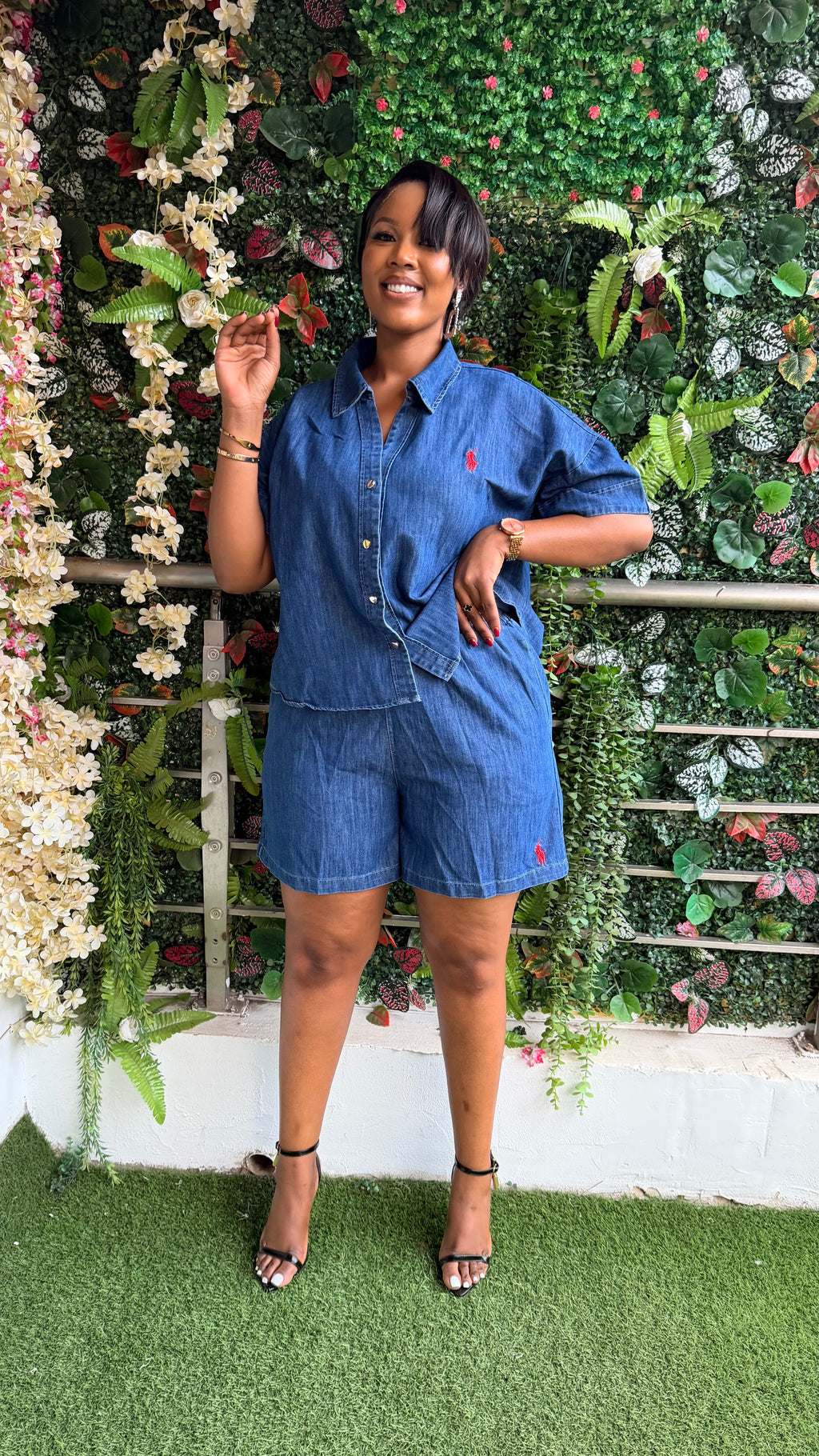 Polo denim short set