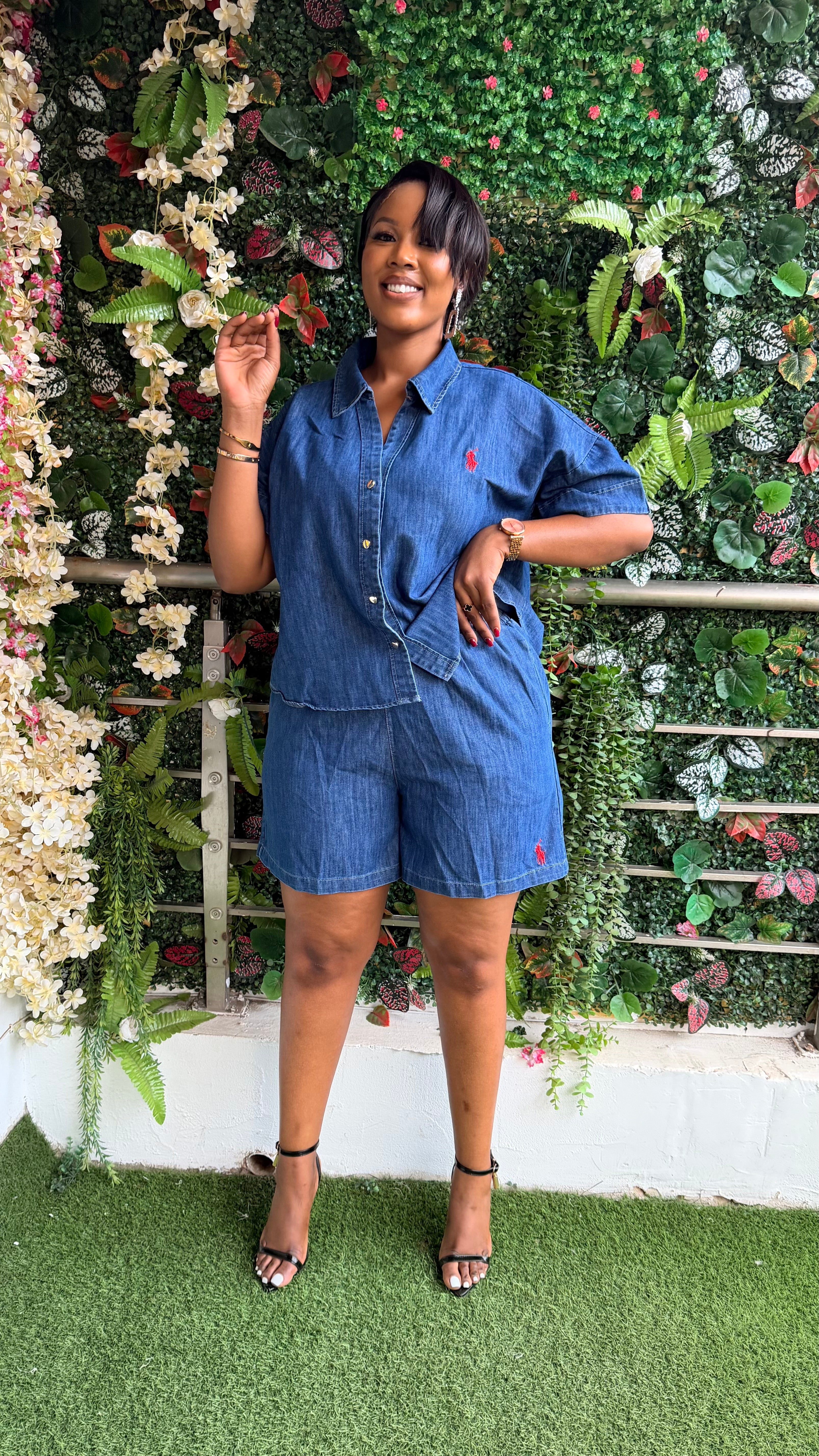 Polo denim short set