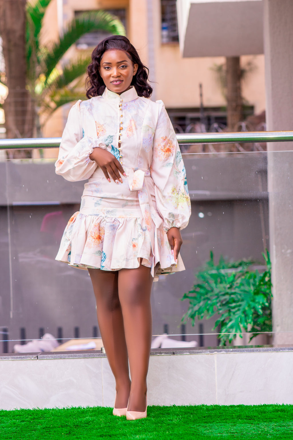 Peach Floral Button Dress