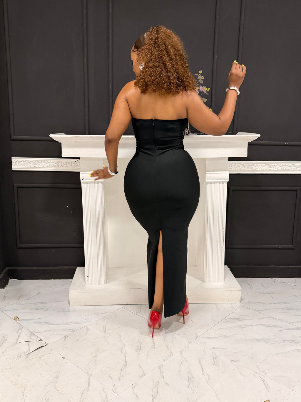 Goddess Off-Shoulder Chain Dress