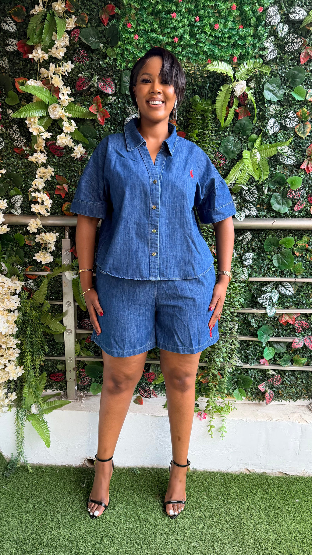 Polo denim short set