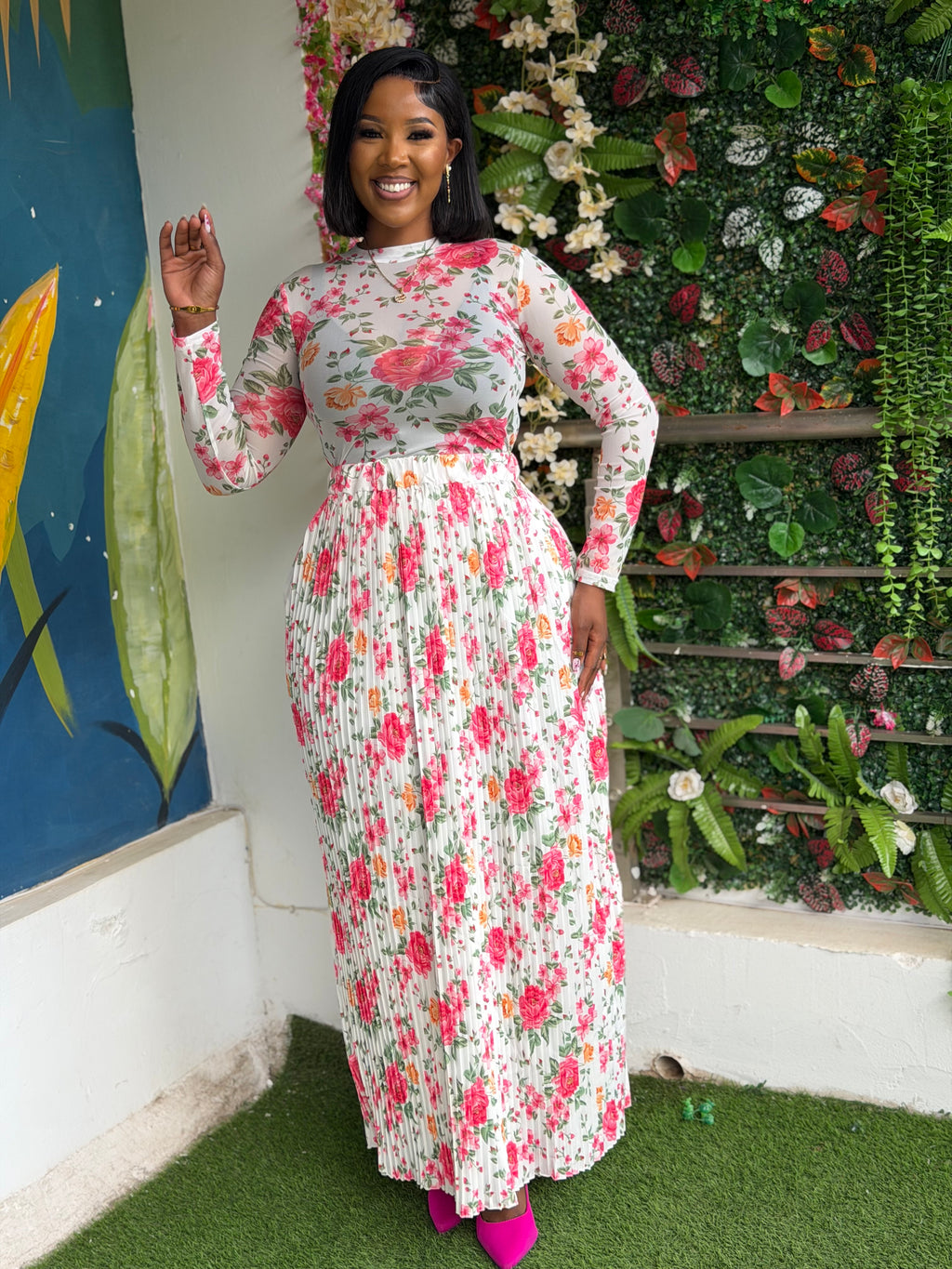 Floral Pleated Skirt Set