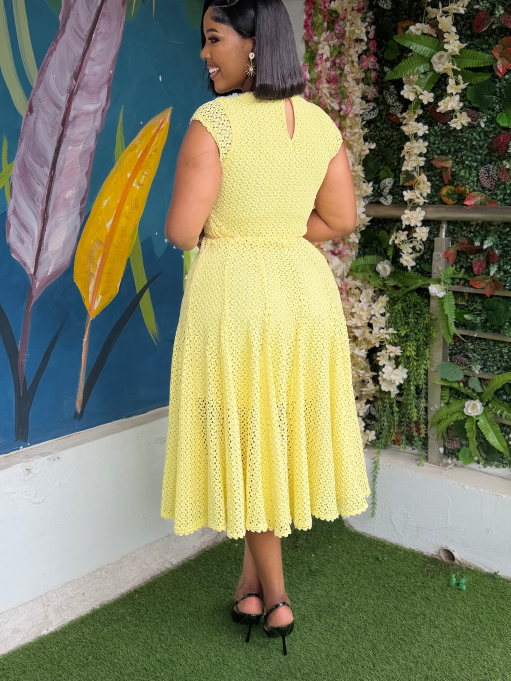 Yellow Lace Chain Belt Dress