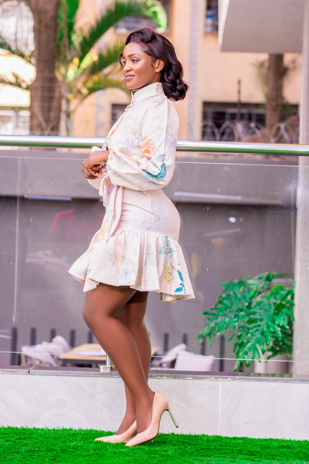Peach Floral Button Dress