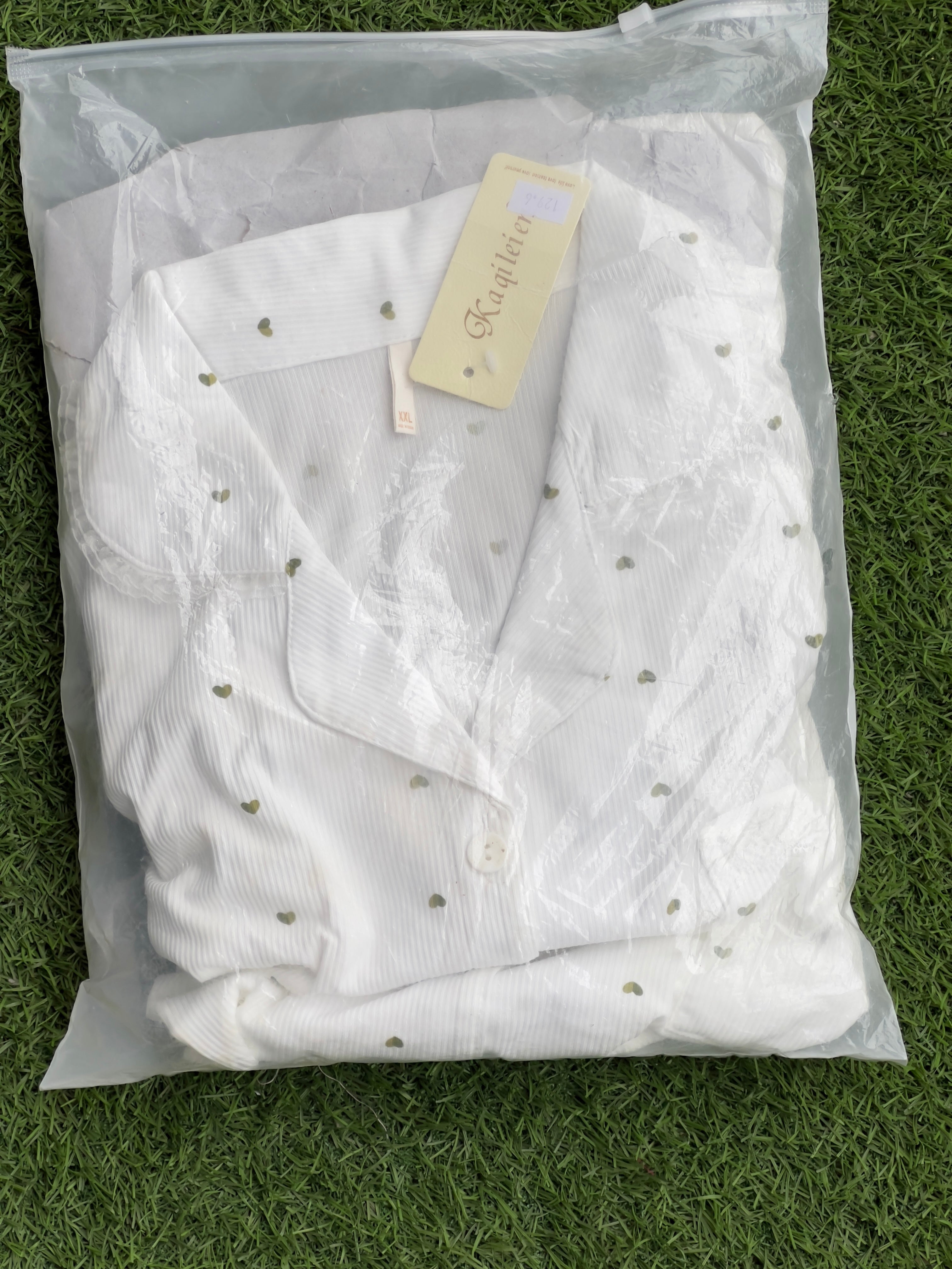 White with green love hearts