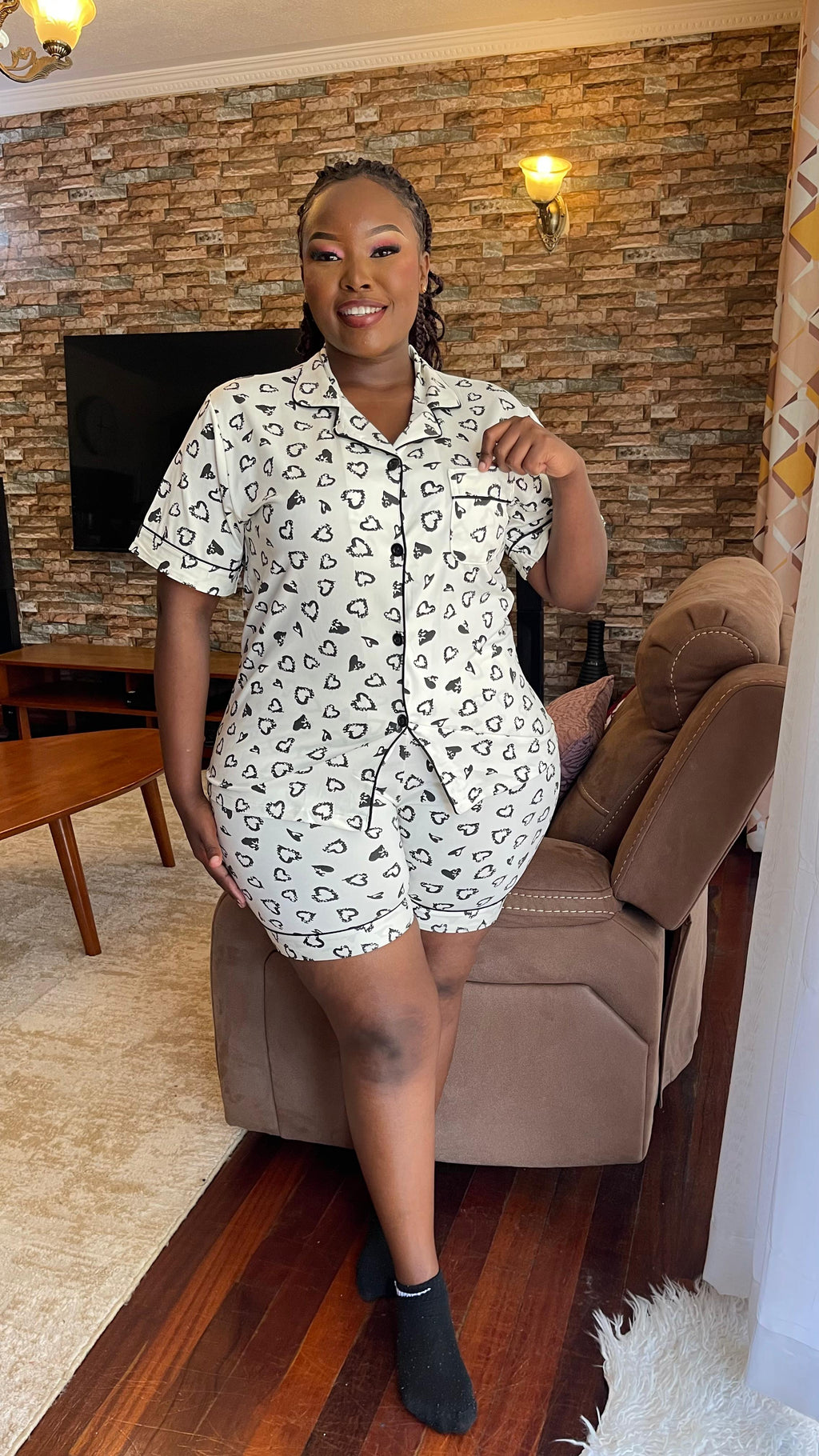 Grey with black hearts