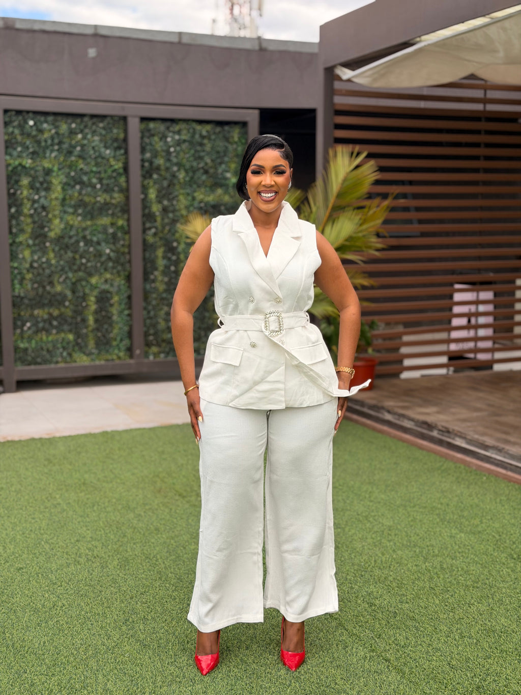Blush boss tweed suit