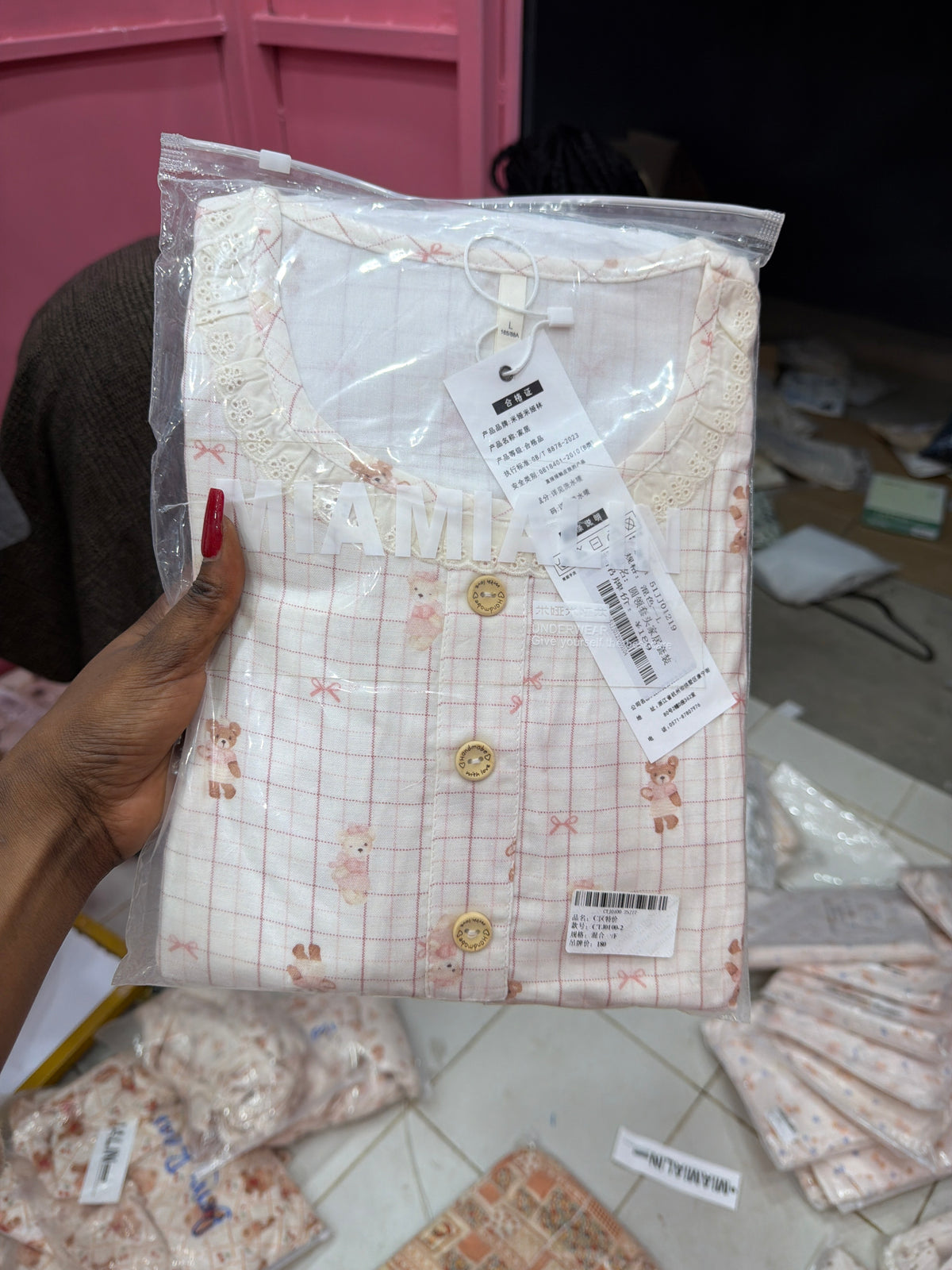 Pink teddy checked