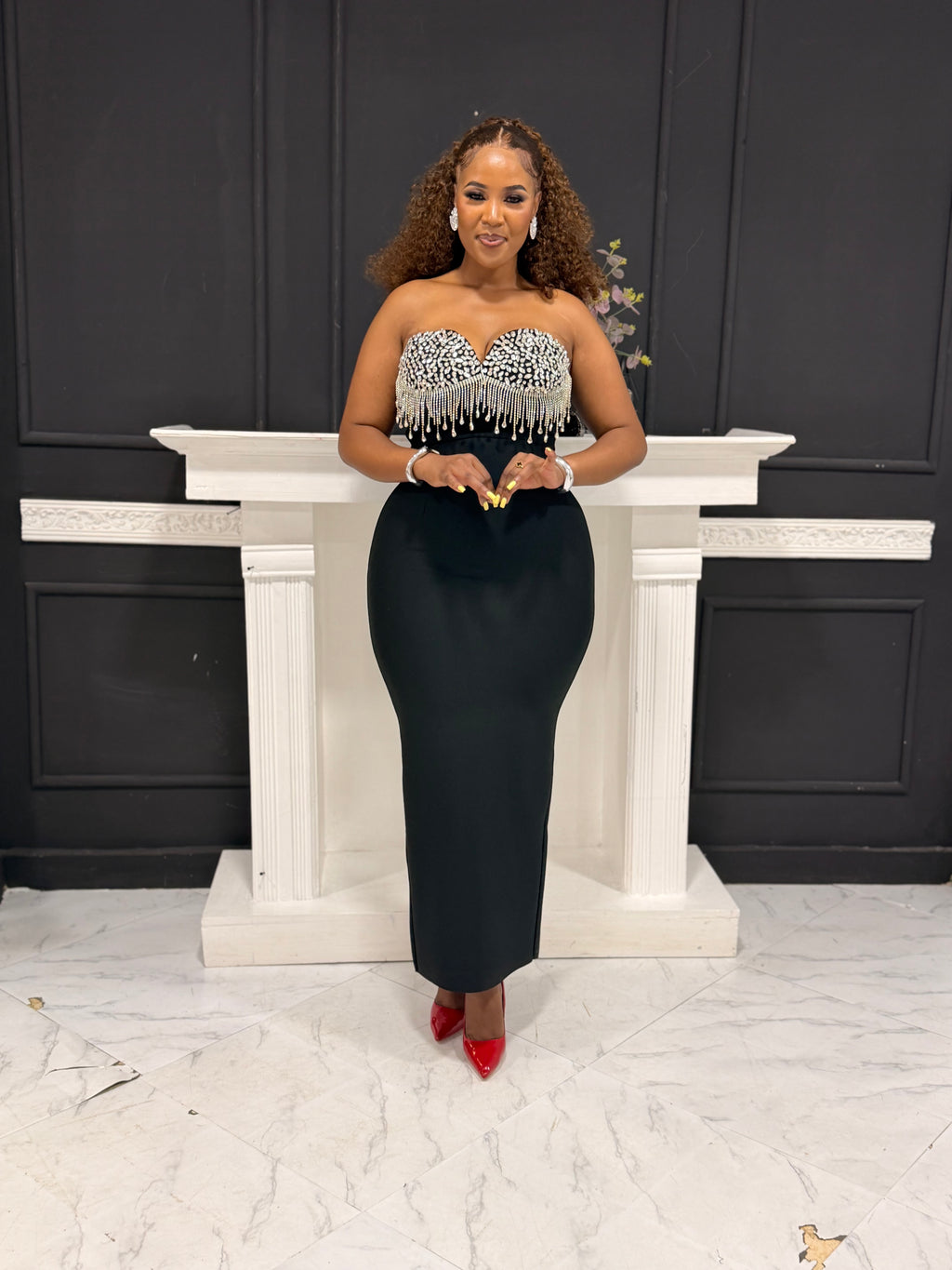 Goddess Off-Shoulder Chain Dress