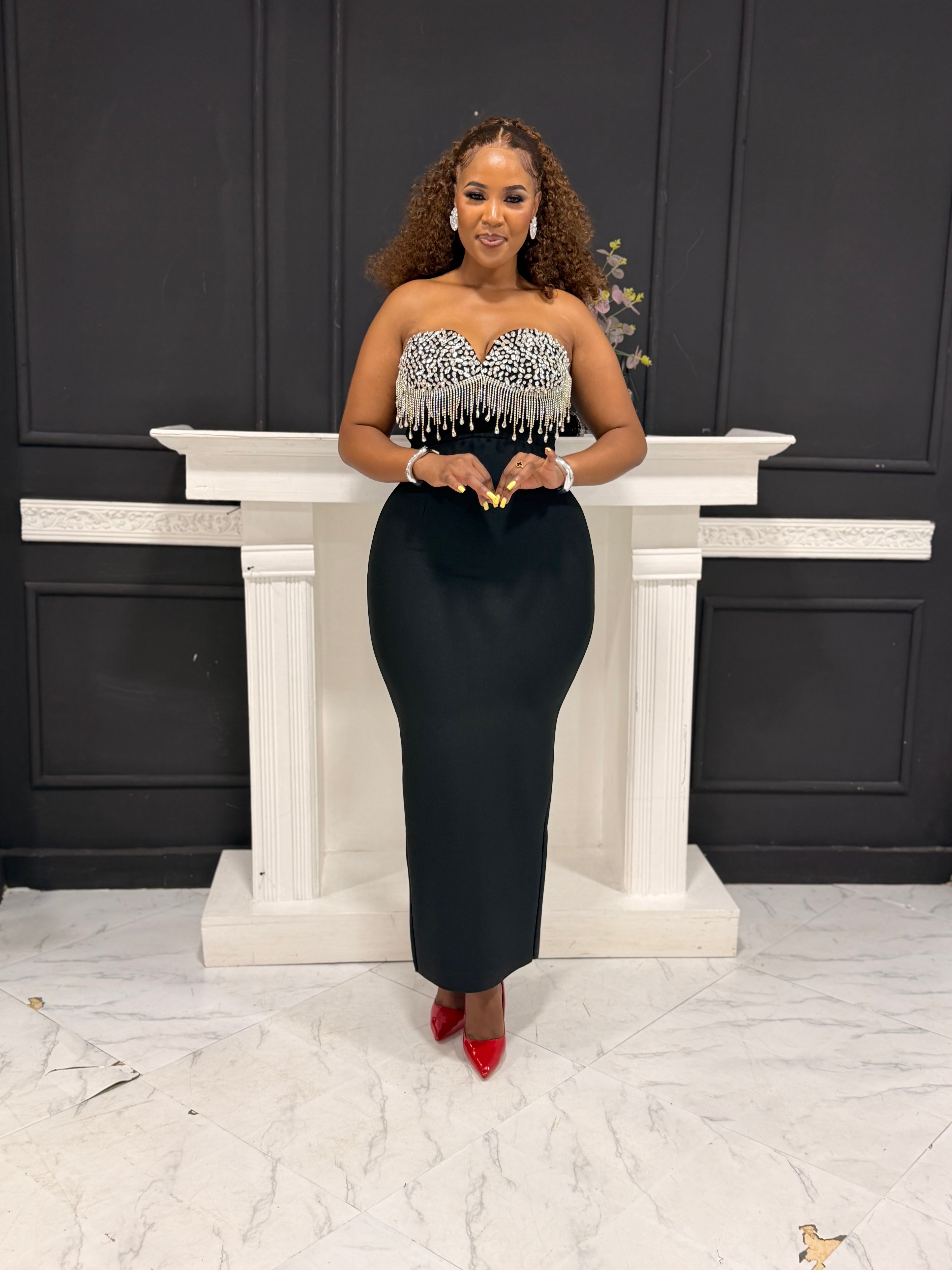 Goddess Off-Shoulder Chain Dress