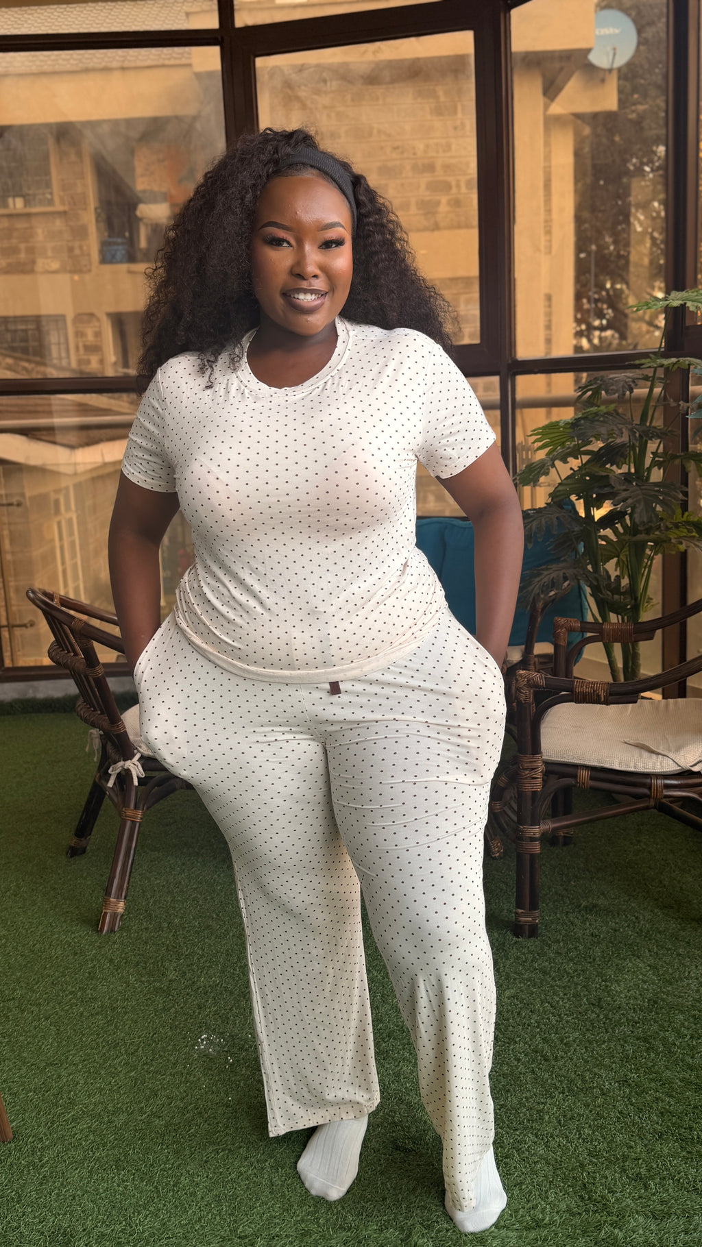 Polka beige trouser set