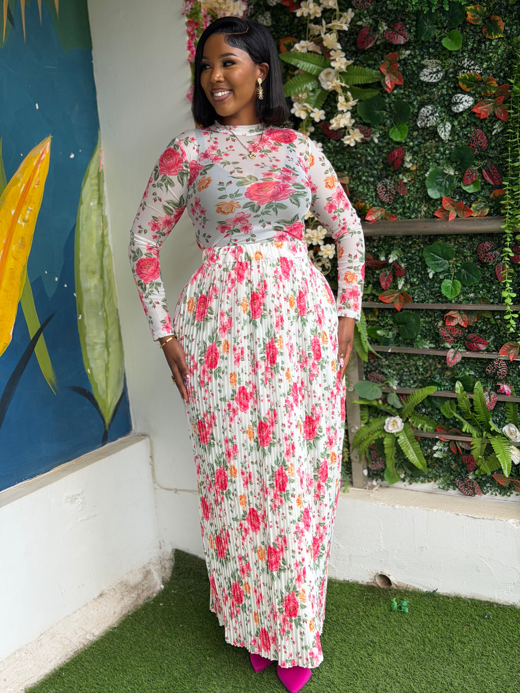 Floral Pleated Skirt Set