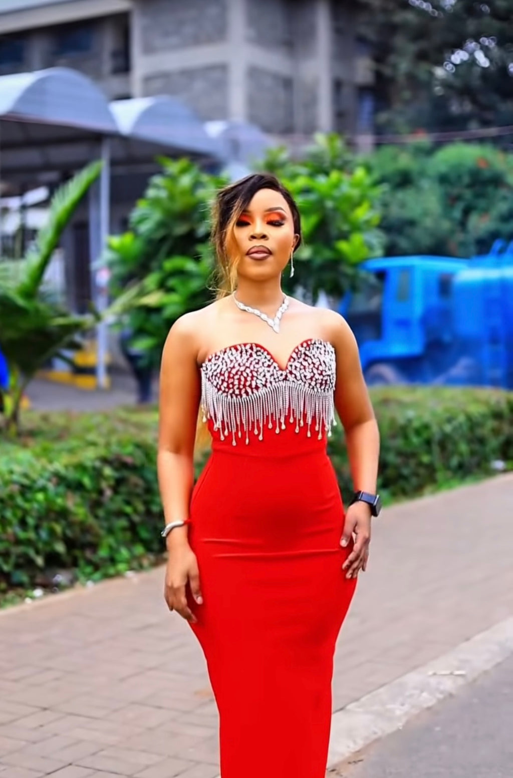 Goddess Off-Shoulder Chain Dress
