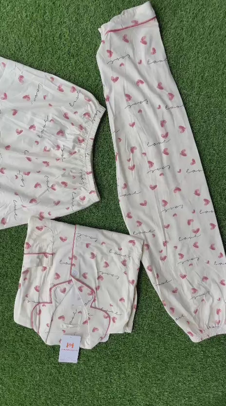 Cream with maroon hearts